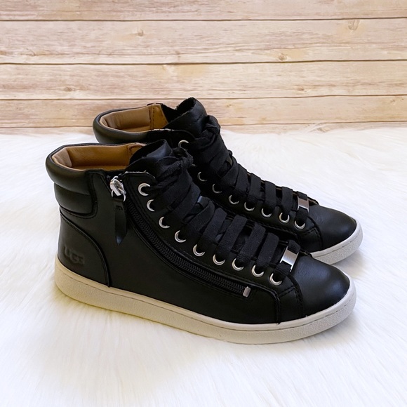 UGG Shoes - UGG Black Leather Olive High Top Sneaker